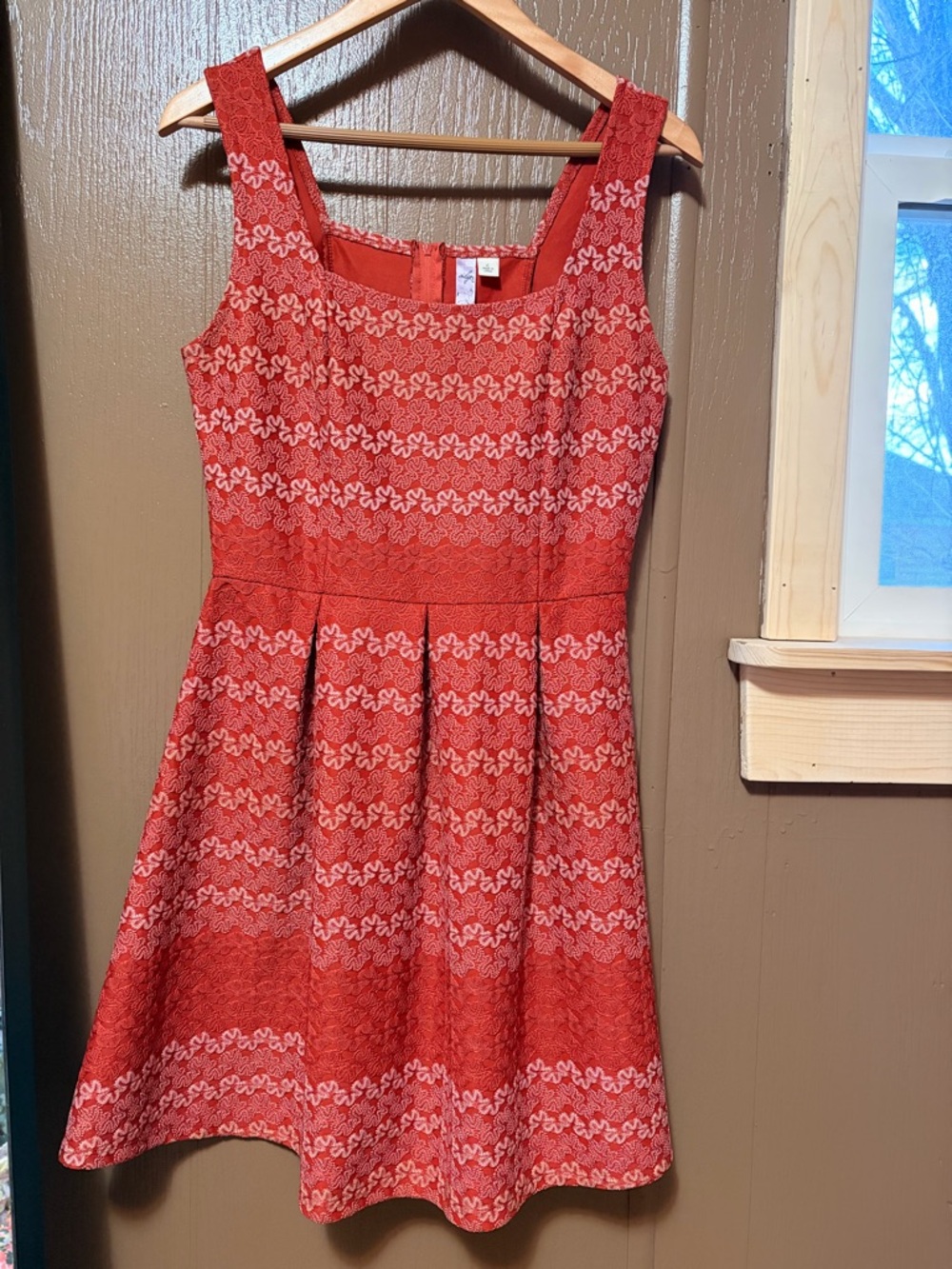 Alya Coral Lace-Textured Sleeveless Dress
